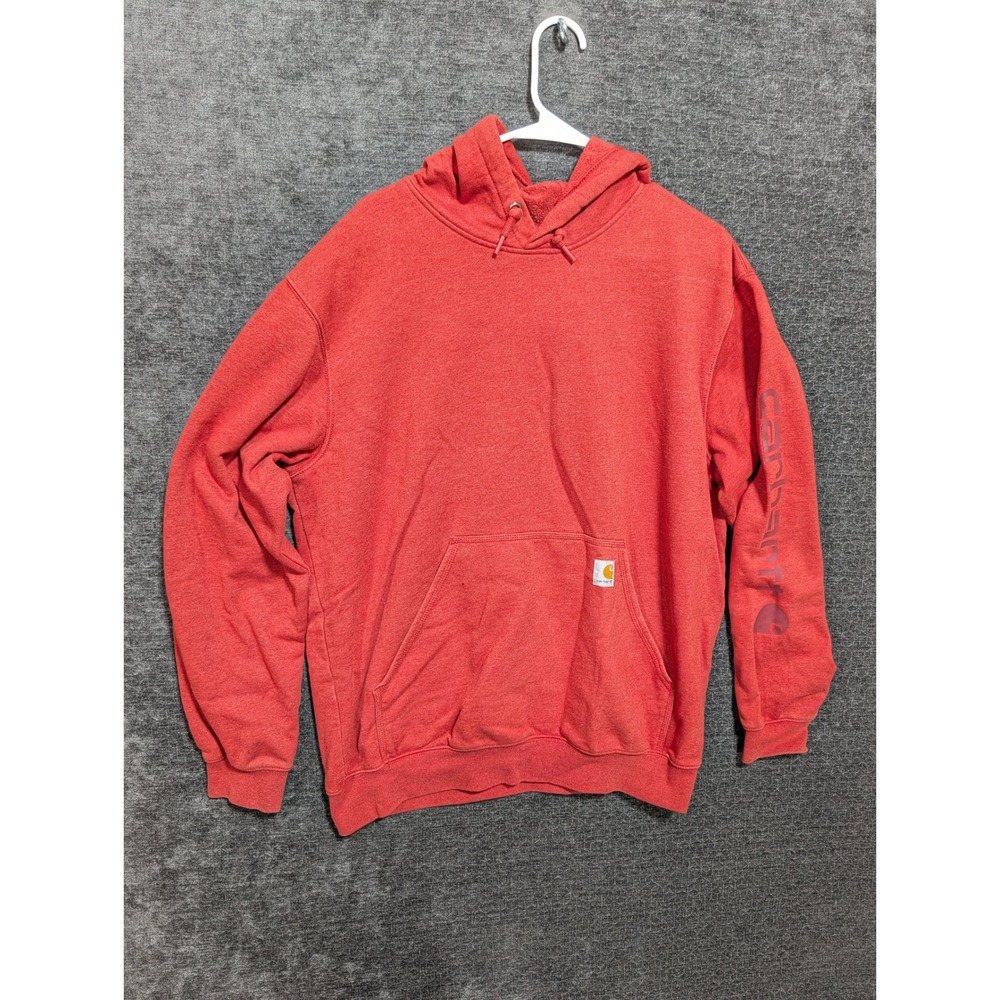 Carhartt Mens Loose Fit Sleeve Logo Hoodie Red Heather Sweatshirt Large 1682